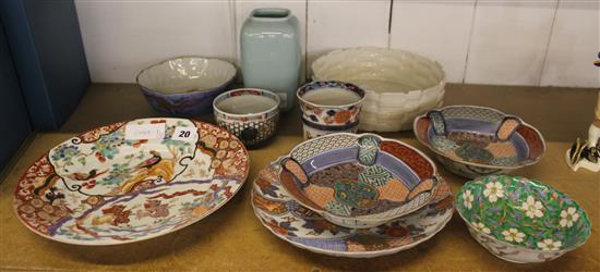 Group of Japanese porcelain including a Hirado bowl, Fukagawa dish, Imari, etc.